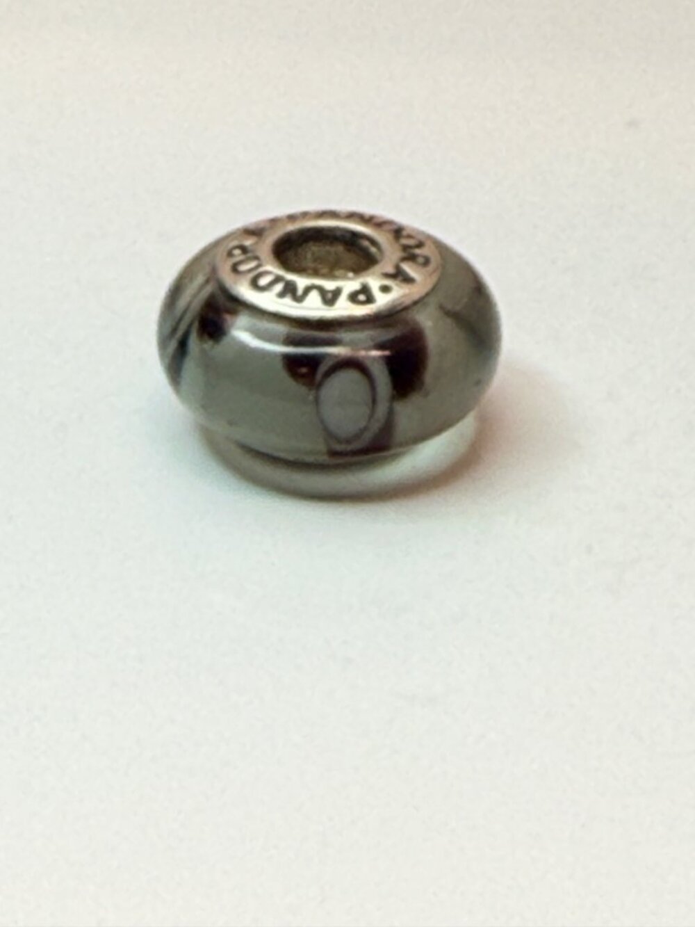 Retired Pandora 790642 Grey Flowers For You Murano Glass Charm 925 ALE